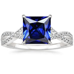 Bague diamant et saphir princesse avec accents tige torsadée 6,50 carats