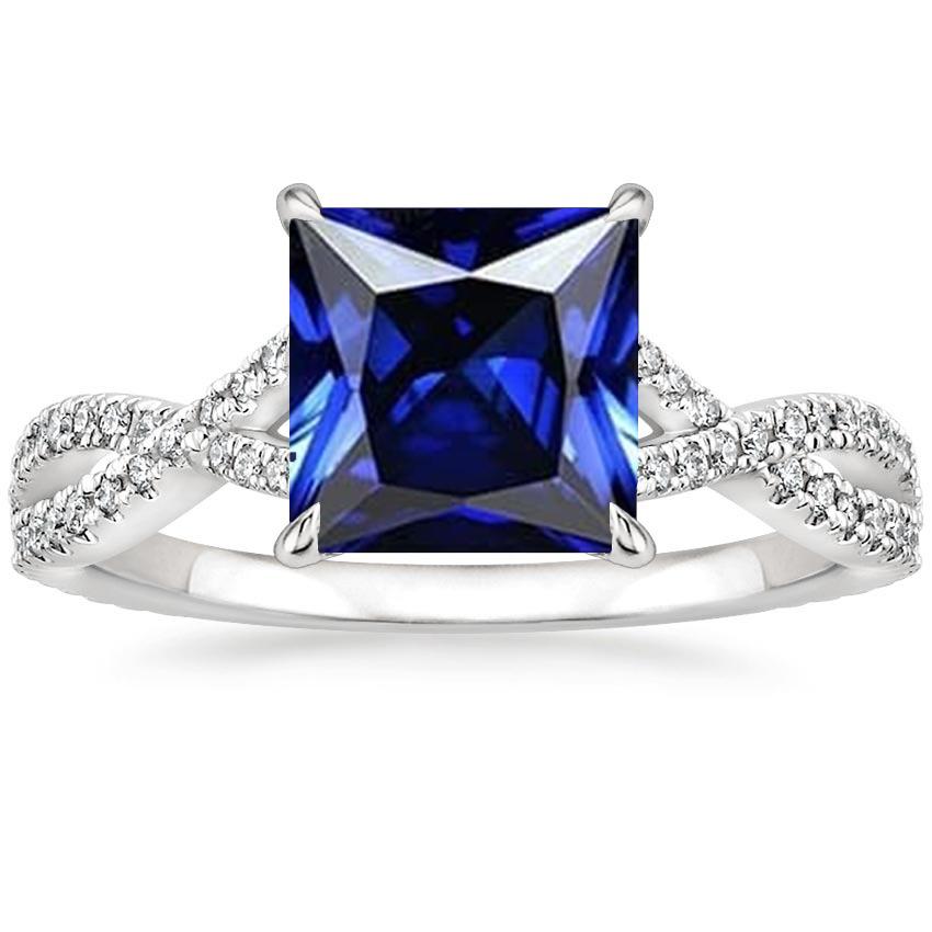 Bague diamant et saphir princesse avec accents tige torsadée de 6.50 carats - HarryChadEnt.FR