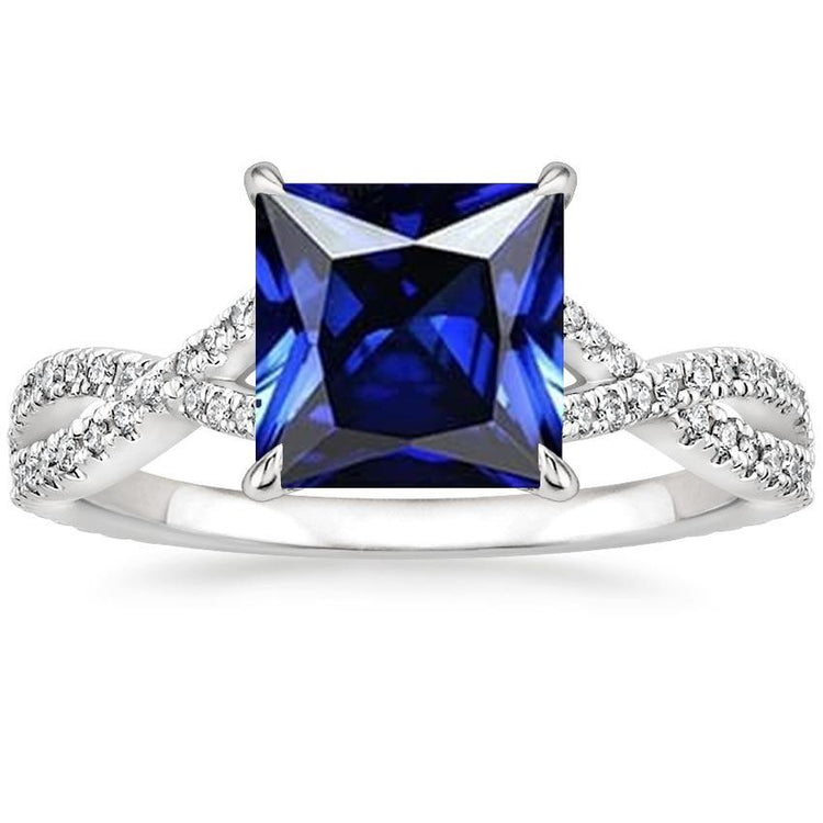 Bague diamant et saphir princesse avec accents tige torsadée de 6.50 carats - HarryChadEnt.FR