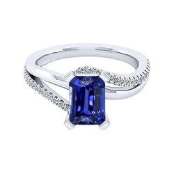 Bague diamant étincelant tige fendue saphir de Ceylan émeraude 2.50 carats