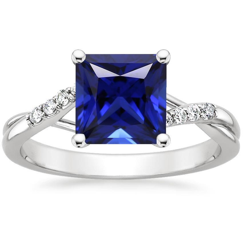 Bague diamant femme princesse saphir bleu tige torsadée 5.25 carats - HarryChadEnt.FR