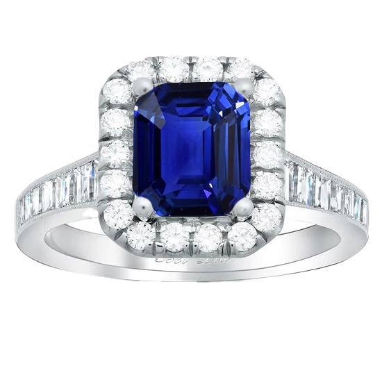 Bague diamant halo Emerald Blue Sapphire Jewelry 3 Carats Channel Set - HarryChadEnt.FR