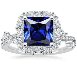 Bague diamant halo bleu saphir taille princesse avec accents 7.50 carats