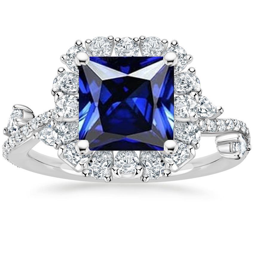 Bague diamant halo bleu saphir taille princesse avec accents 7.50 carats - HarryChadEnt.FR