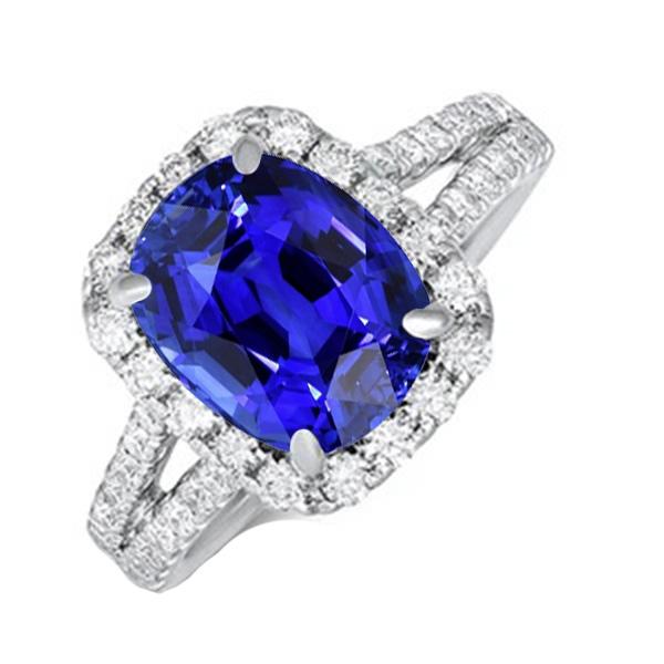 Bague diamant halo ovale saphir bleu tige fendue 5.50 carats bijoux - HarryChadEnt.FR