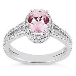 Bague diamant ovale sertie griffes de 3.73 ct avec halo de pierres précieuses roses