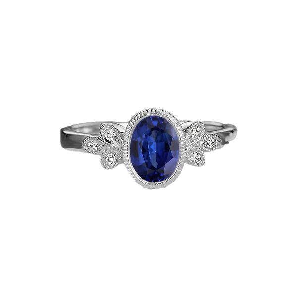 Bague diamant ovale sertie lunette saphir bleu 3 carats style antique or - HarryChadEnt.FR