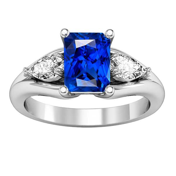 Bague diamant poire saphir bleu éclatant 3 carats tige fendue en V 3 pierres - HarryChadEnt.FR