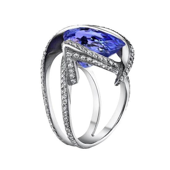 Bague diamant poire tanzanite 5 carats pierres précieuses or blanc 14K bijoux - HarryChadEnt.FR