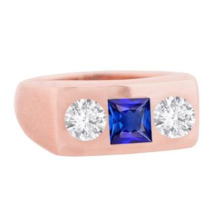 Bague diamant rond 3 pierres saphir taille princesse sertie affleurante 1.50 carats - HarryChadEnt.FR