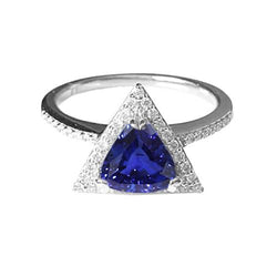 Bague diamant rond halo trillion saphir 1.50 carats bijoux dames