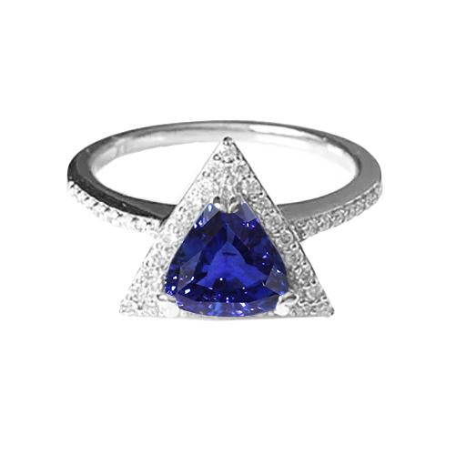 Bague diamant rond halo trillion saphir 1.50 carats bijoux dames - HarryChadEnt.FR