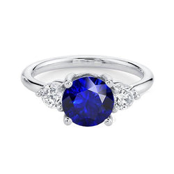 Bague diamant rond trois pierres saphir bleu profond 2.50 carats bijoux