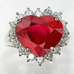 Bague diamant rubis rouge en forme de coeur de 12.75 ct en or blanc 14K Nouveau