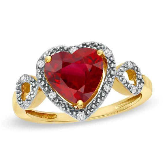 Bague diamant rubis taille coeur rouge bijoux 6.65 ct en or jaune - HarryChadEnt.FR