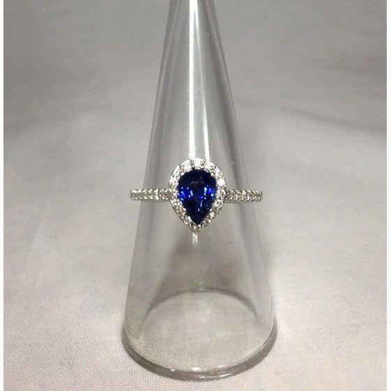 Bague diamant saphir bleu Sri Lanka taille poire 1.60 ct - HarryChadEnt.FR