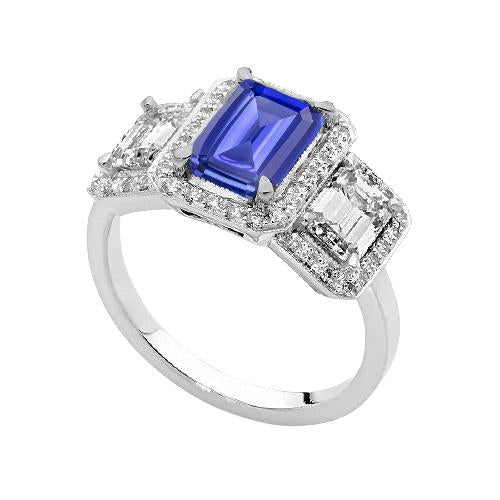 Bague diamant saphir bleu émeraude halo 3 bijoux de style pierre 3 carats - HarryChadEnt.FR