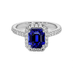 Bague diamant saphir bleu halo avec accents 10.25 carats