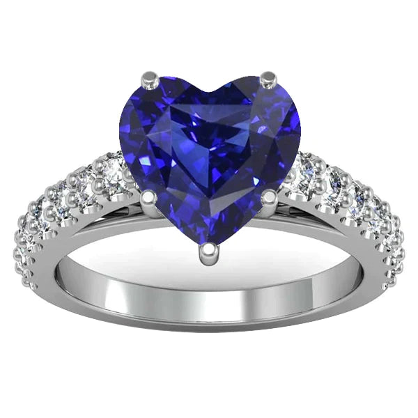 Bague diamant saphir bleu serti cathédrale Accents ronds