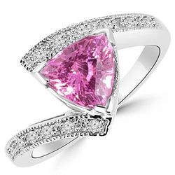 Bague diamant saphir rose taille trillion bijoux en or blanc 1.25 ct