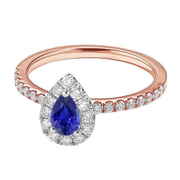 Bague diamant sertie halo pavée or bicolore saphir de Ceylan 2.50 carats - HarryChadEnt.FR