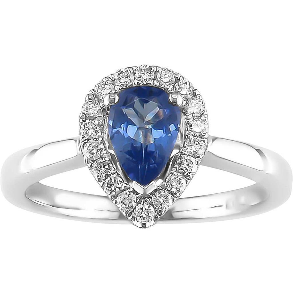 Bague diamants saphir de Ceylan en forme de poire 3.30 Ct 14K Or blanc 14K - HarryChadEnt.FR
