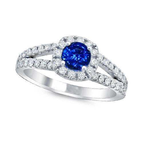 Bague diamants saphir de Ceylan taille brillant de 3.25 ct en or blanc 14K - HarryChadEnt.FR