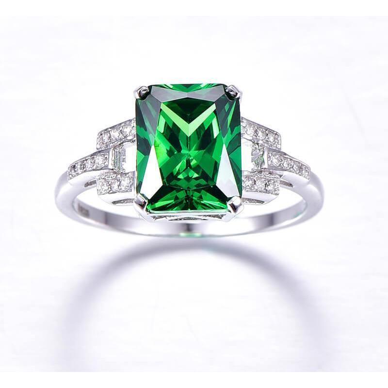 Bague émeraude verte et diamants 10.70 carats sertie de griffes WG 14K - HarryChadEnt.FR