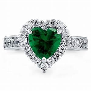 Bague émeraude verte et diamants taille coeur 5 carats blanc 14K - HarryChadEnt.FR