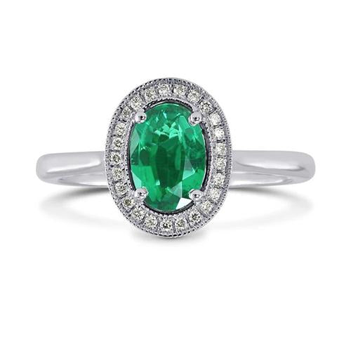 Bague émeraude verte et halo de diamants