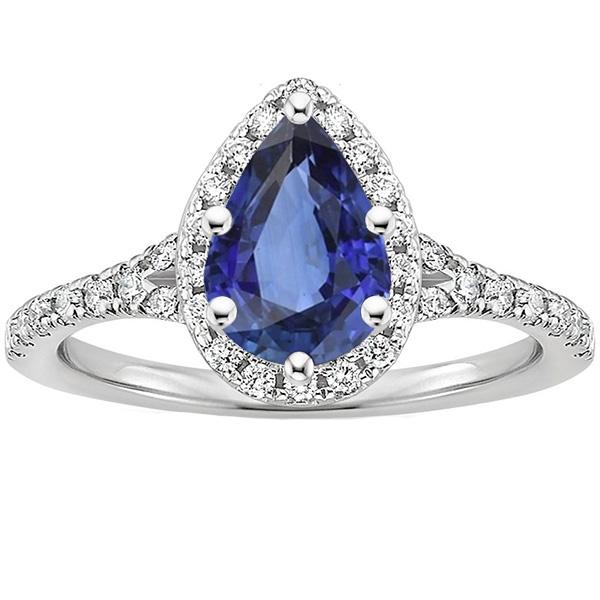Bague en diamant Halo taille poire saphir bleu bijoux en pierres précieuses 5.25 carats - HarryChadEnt.FR