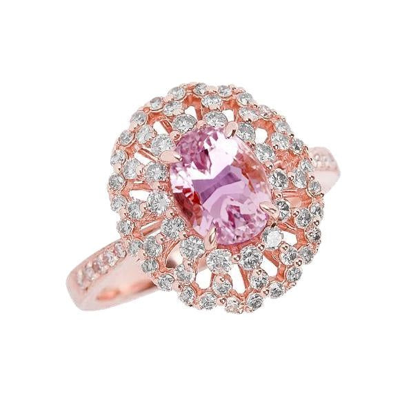 Bague en diamant Kunzite taille ovale rose Lady Bijoux en or rose 14 Ct - HarryChadEnt.FR