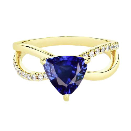 Bague en diamant avec pierres précieuses en forme de trillion. tige fendue en saphir 2.50 carats - HarryChadEnt.FR