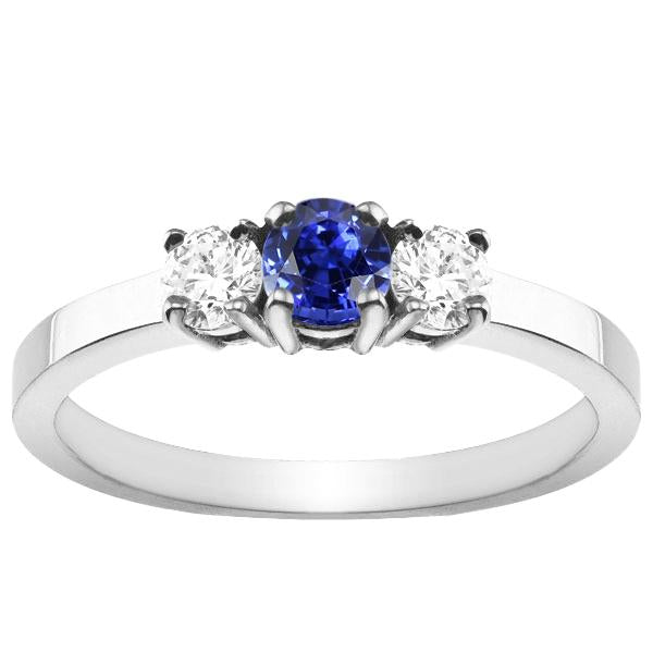 Bague en diamant avec saphir bleu et 3 pierres. ensemble de paniers en or 1.50 carats à 4 griffes - HarryChadEnt.FR