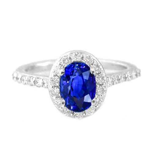 Bague en diamant de saphir de Ceylan de taille ovale de 1.50 ct en or blanc 14 carats - HarryChadEnt.FR