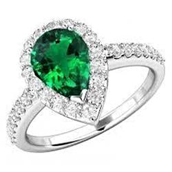 Bague en diamant et émeraude verte taille poire de 1.50 ct - HarryChadEnt.FR