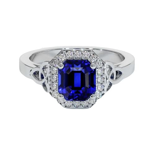 Bague en diamant et saphir du Sri Lanka Asscher de style vintage 6 carats neuf - HarryChadEnt.FR