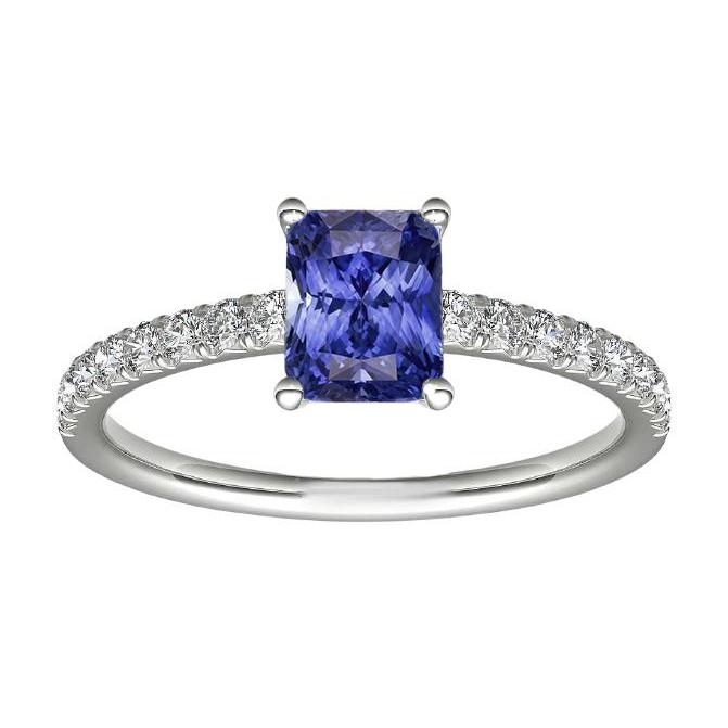Bague en diamant pour femme avec bijoux en pierres précieuses saphir bleu rayonnant 3 carats - HarryChadEnt.FR