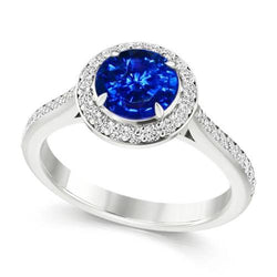 Bague en diamant rond avec saphir bleu du Sri Lanka de 2.5 ct