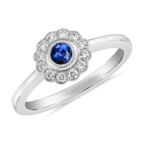 Bague en diamant rond et saphir de 1.6 ct en or blanc 14 carats - HarryChadEnt.FR