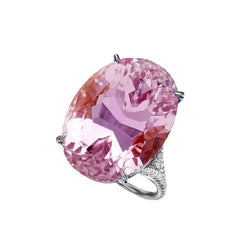 Bague en diamant rose Kunzite taille ovale en or blanc 20.50 ct 14K