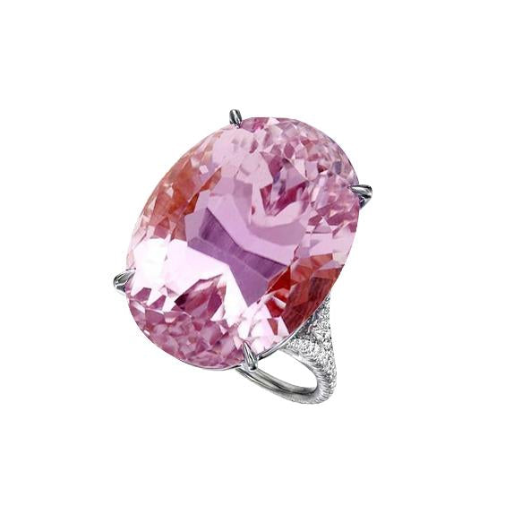 Bague en diamant rose Kunzite taille ovale en or blanc 20.50 ct 14K - HarryChadEnt.FR