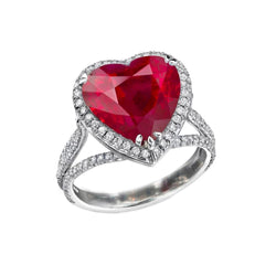 Bague en diamant rouge rubis 7.75 carats taille coeur or blanc 14K