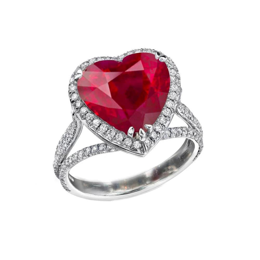 Bague en diamant rouge rubis 7.75 carats taille coeur or blanc 14K - HarryChadEnt.FR