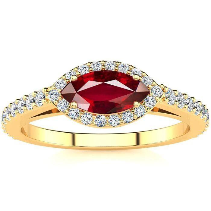 Bague en diamant rubis taille marquise rouge pour femme 3.50 carats en or jaune 14K - HarryChadEnt.FR