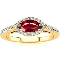 Bague en diamant rubis taille marquise rouge pour femme 3.50 carats en or jaune 14K