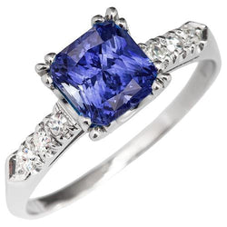 Bague en diamant saphir bleu avec pierres précieuses radieuses sertie de trois griffes 3 carats