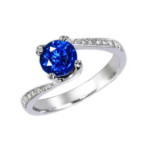 Bague en diamant saphir bleu de Ceylan taille ronde de 1.25 ct - HarryChadEnt.FR