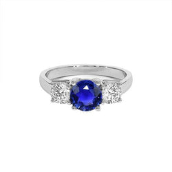 Bague en diamant saphir bleu rond 3 pierres sertie de griffes 4 carats en or 14k
