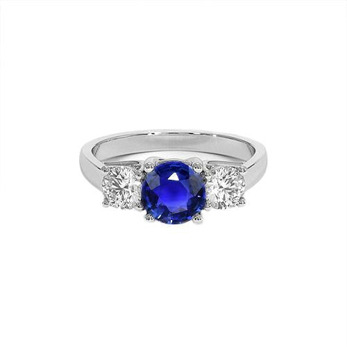 Bague en diamant saphir bleu rond 3 pierres sertie de griffes 4 carats en or 14 carats - HarryChadEnt.FR